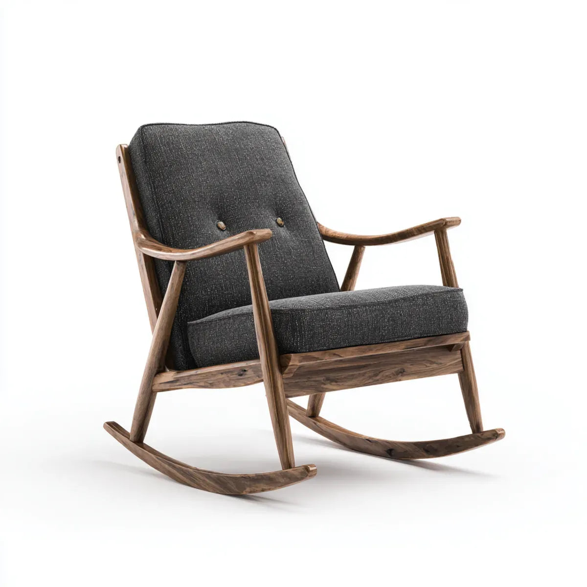 Fauteuil à bascule gris foncé en polyester avec structure en bois massif 68 x 92 x 98 cm