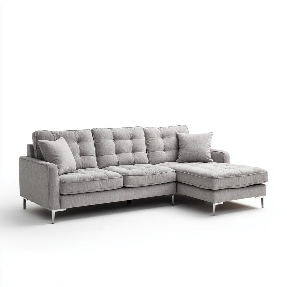 Canapé d'angle 3 places gris avec méridienne droite 250 x 160 cm en polyester