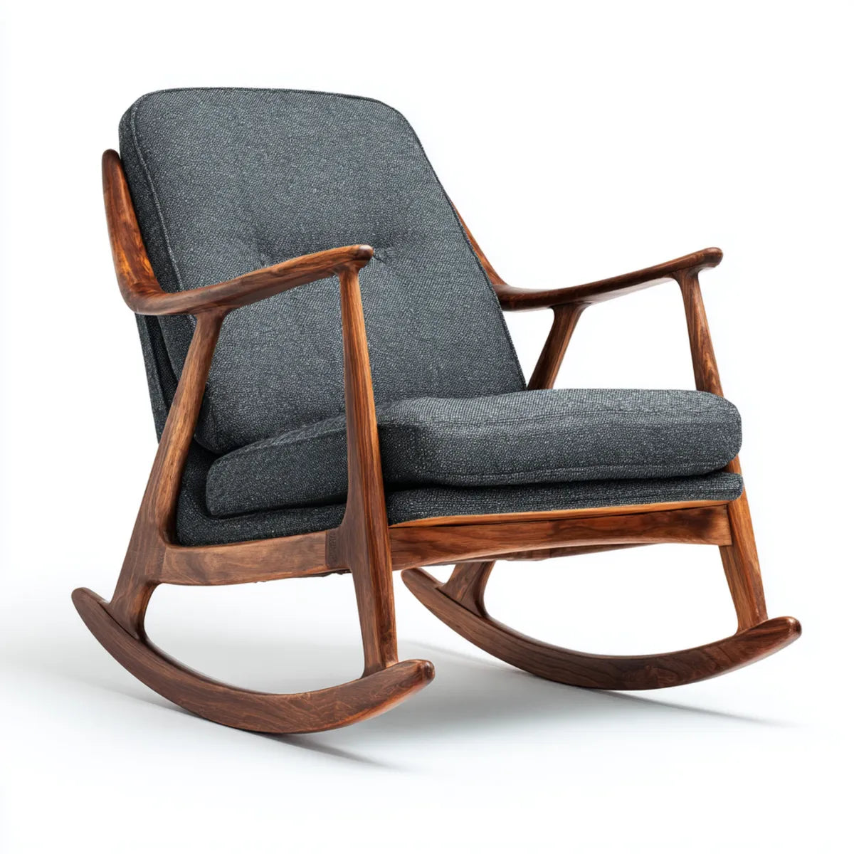 Fauteuil à bascule gris 68 x 90 x 98 cm en bois massif d'hévéa et polyester forme rectangulaire