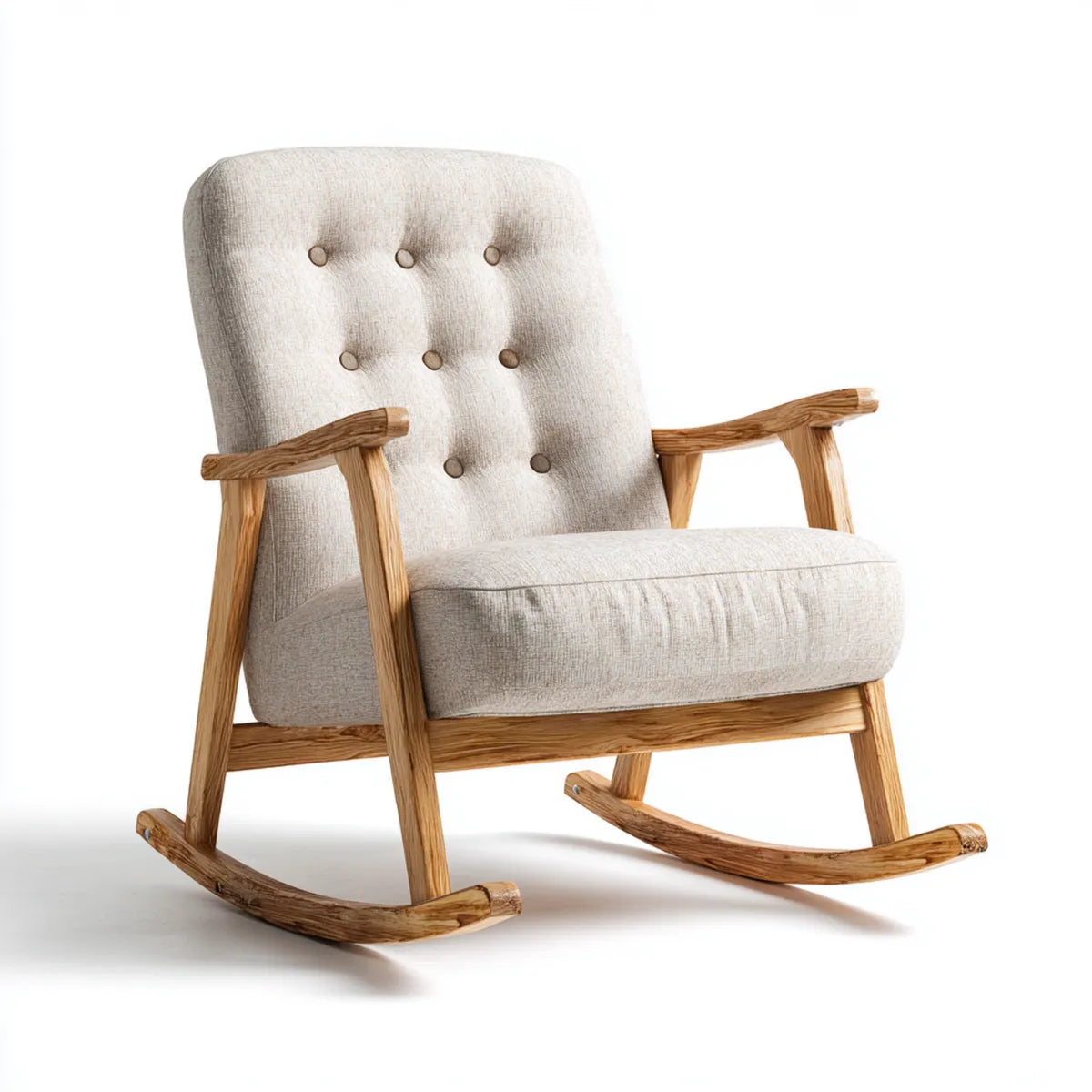 Fauteuil à bascule capitonné beige 68 x 90 x 102 cm en bois massif et polyester