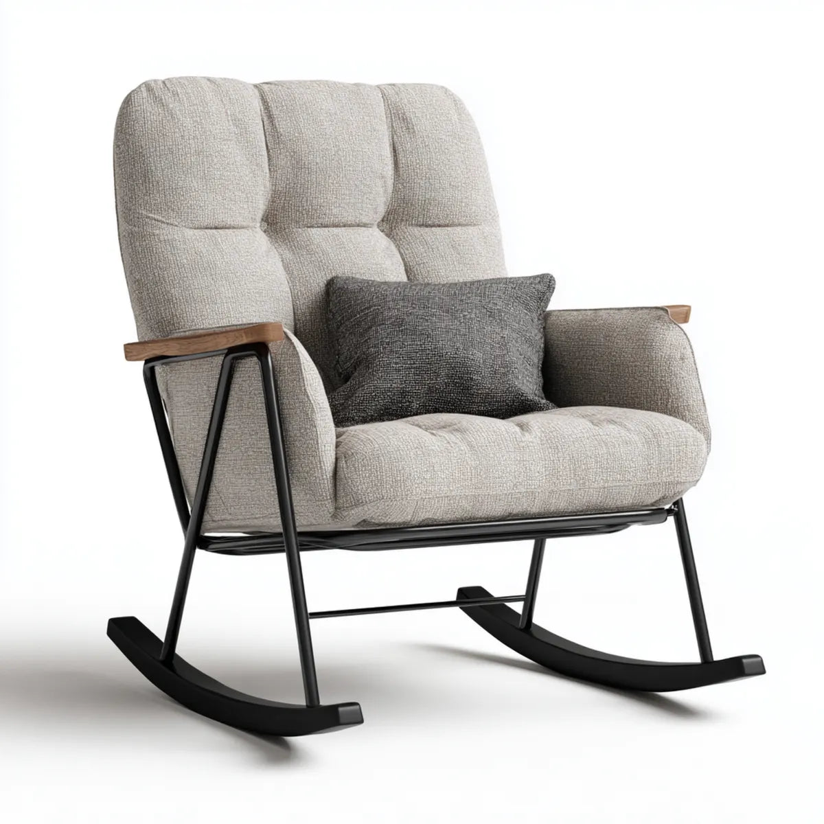 Fauteuil à bascule rembourré beige 70 x 90 x 100 cm en polyester et acier à forme enveloppante