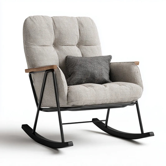 Fauteuil à bascule rembourré beige 70 x 90 x 100 cm en polyester et acier à forme enveloppante