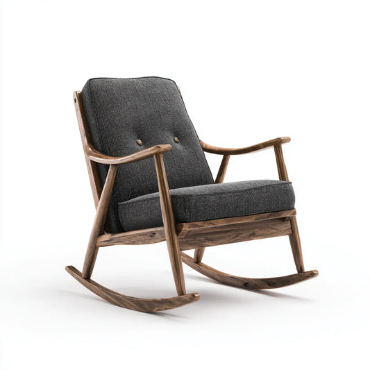 Fauteuil à bascule gris foncé en polyester avec structure en bois massif 68 x 92 x 98 cm