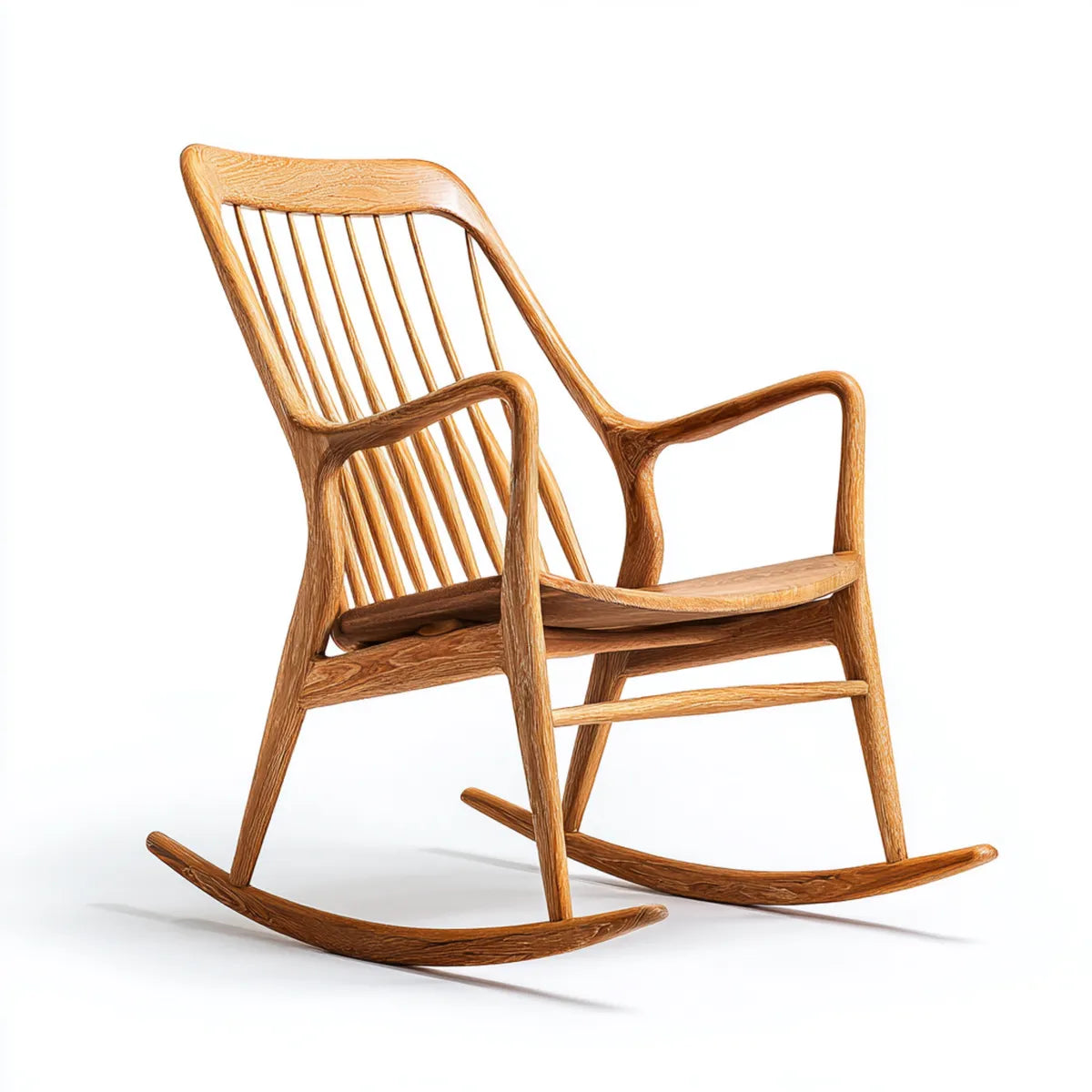Fauteuil à bascule marron en hêtre massif 68 x 90 x 102 cm à dossier à barreaux