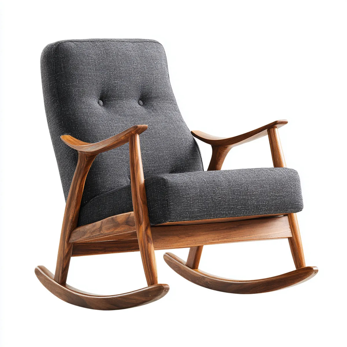 Fauteuil à bascule gris anthracite en bois massif et polyester 68 x 92 x 98 cm