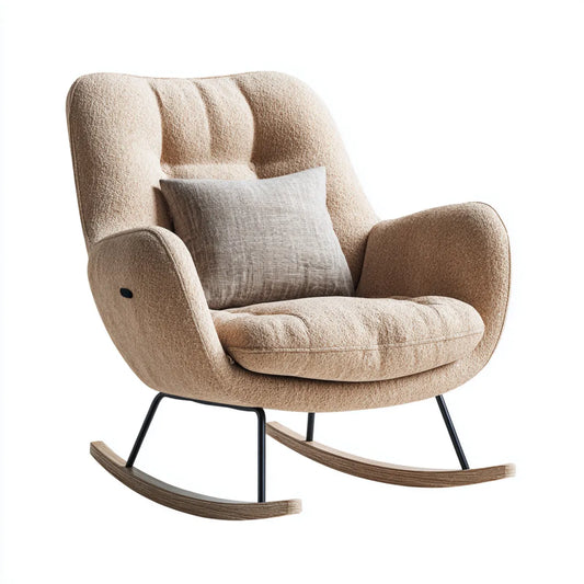 Fauteuil à bascule inclinable beige en polyester bouclette avec coussin 92 x 86 x 98 cm