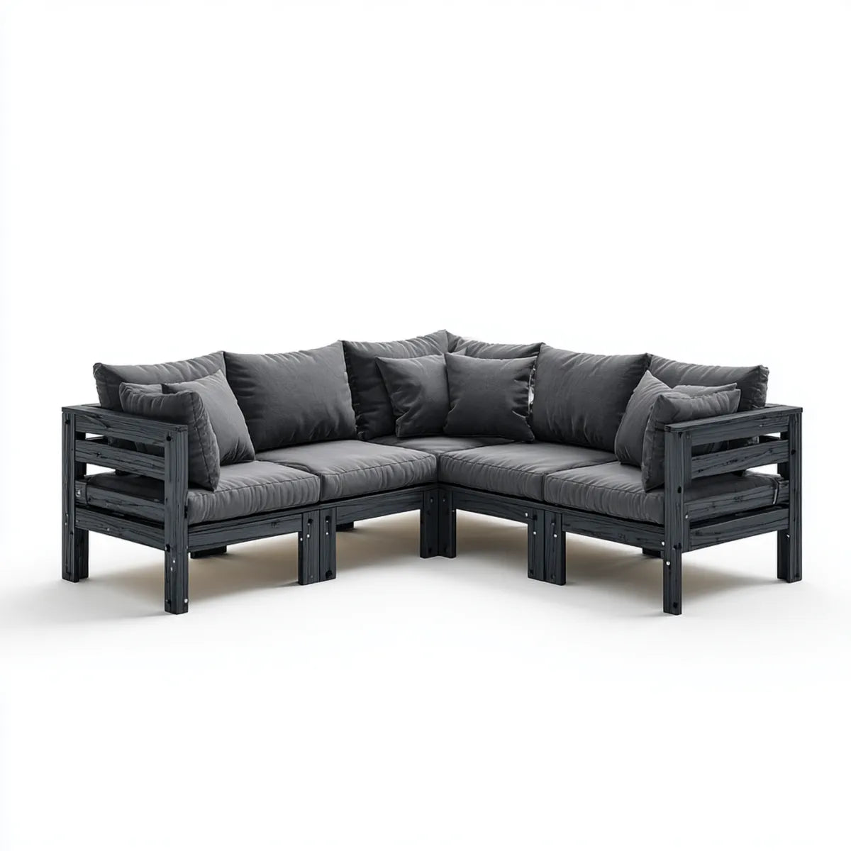 Canapé de jardin d'angle 4 places noir et anthracite en bois d'acacia massif 220 x 220 x 75 cm