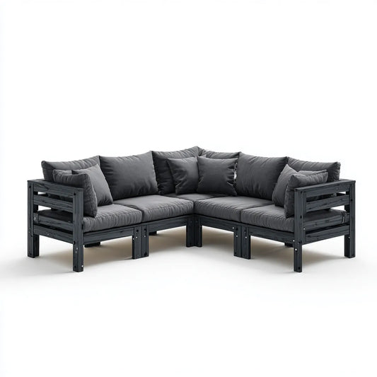 Canapé de jardin d'angle 4 places noir et anthracite en bois d'acacia massif 220 x 220 x 75 cm