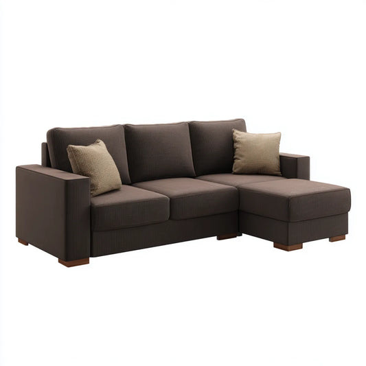 Canapé d'angle 3 places marron en L 240 x 160 cm revêtement polyester