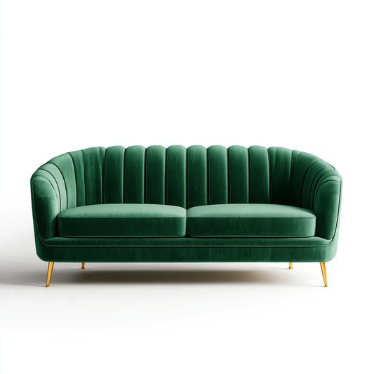 Canapé 2 places vert émeraude en velours de polyester 180 x 80 x 78 cm à dossier arrondi