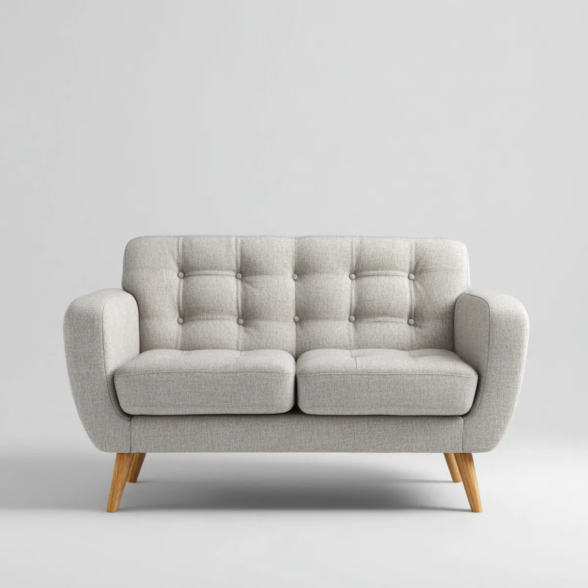 Canapé 2 places gris clair 140 x 82 x 86 cm en polyester avec pieds en bois massif forme droite