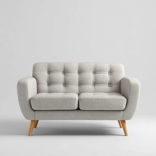 Canapé 2 places gris clair 140 x 82 x 86 cm en polyester avec pieds en bois massif forme droite