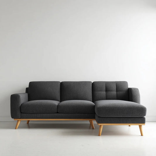 Canapé d'angle 3 places gris anthracite en polyester forme L 230 x 145 x 85 cm