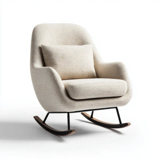 Fauteuil à bascule crème en polyester bouclé avec structure en acier et patins en hêtre 76 x 93 x 98 cm